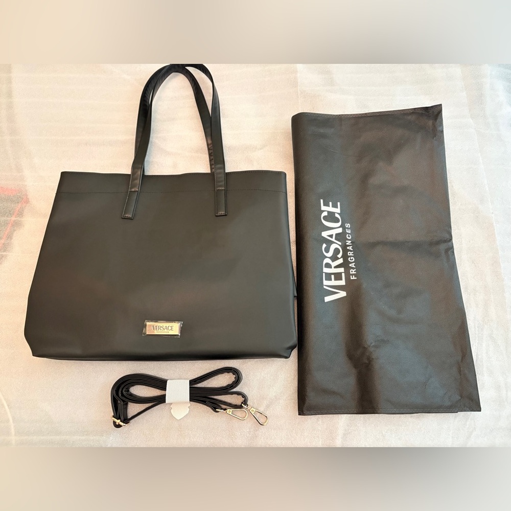 VERSACE Fragrances Tote VIP Boutique Piece Black Structured/Turquoise Interior